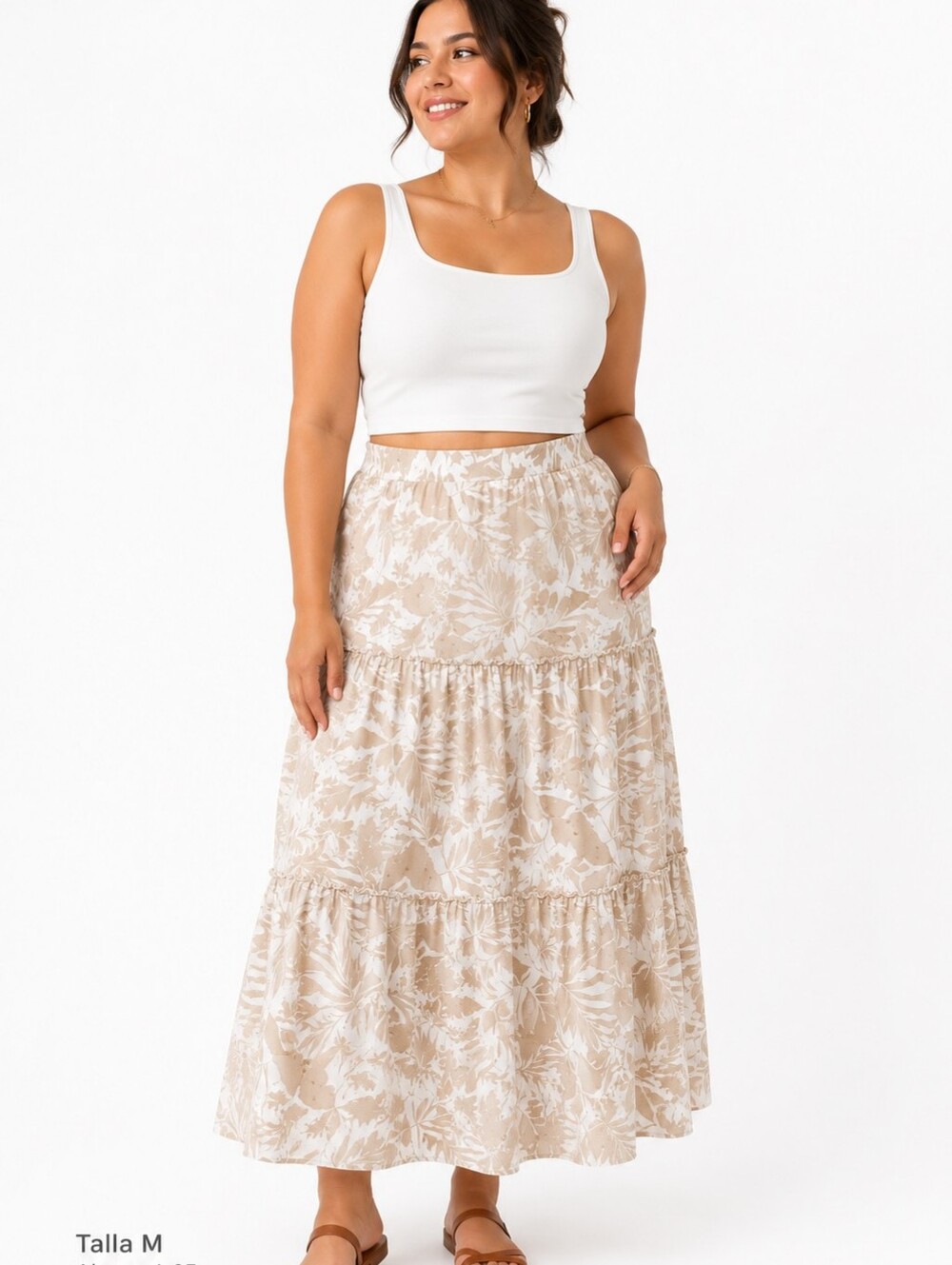 Bwear Beige and White Floral Maxi Skirt